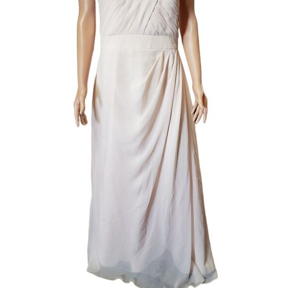 Jordan Peach Blush Pleated Strapless Chiffon Gown Sz 12 - Picture 8 of 16
